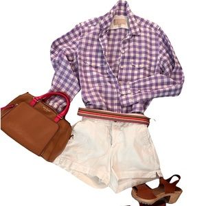 Banana Republic size Large lavender check linen blend button down shirt